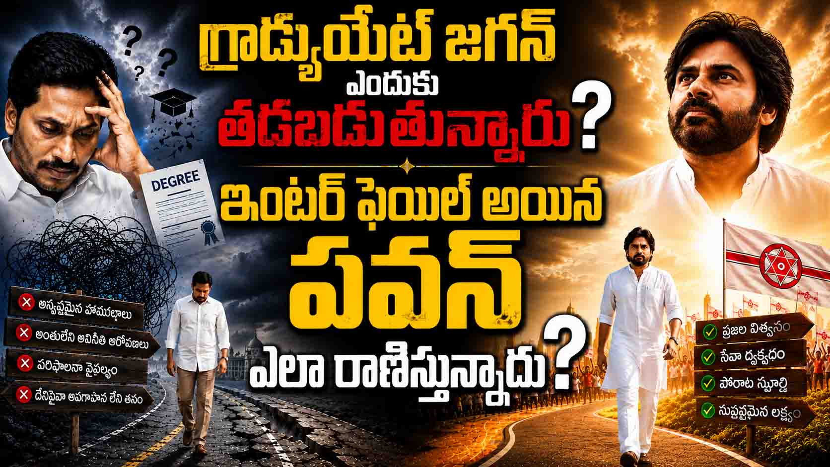 గ్రాడ్యుయేట్ జగన్ ఎందుకు తడబడుతున్నారు? ఇంటర్ ఫెయిల్ అయిన పవన్ ఎలా రాణిస్తున్నారు?