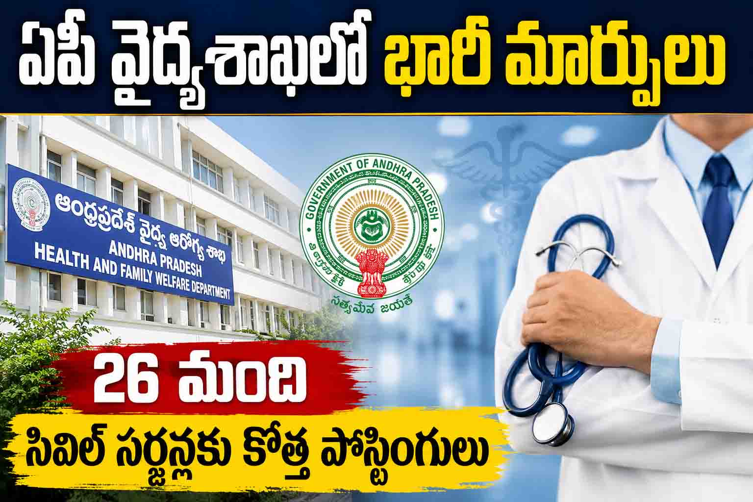 ఏపీ వైద్యారోగ్య శాఖలో భారీ మార్పులు.. 26 మంది సివిల్ సర్జన్లకు కొత్త పోస్టింగ్‌లు